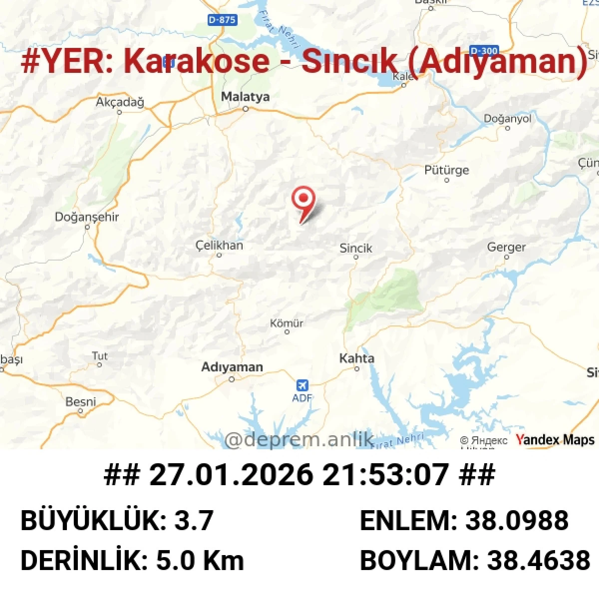 Adıyaman'da deprem  oldu