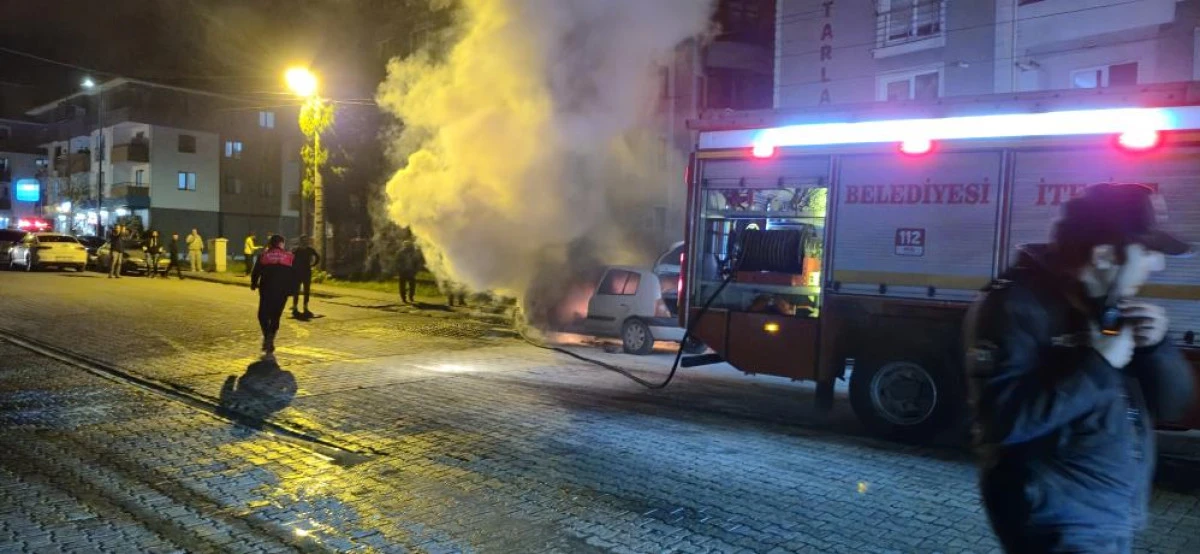 Çalıştırdığı aracı bir anda alev aldı, sürücü son anda kurtuldu